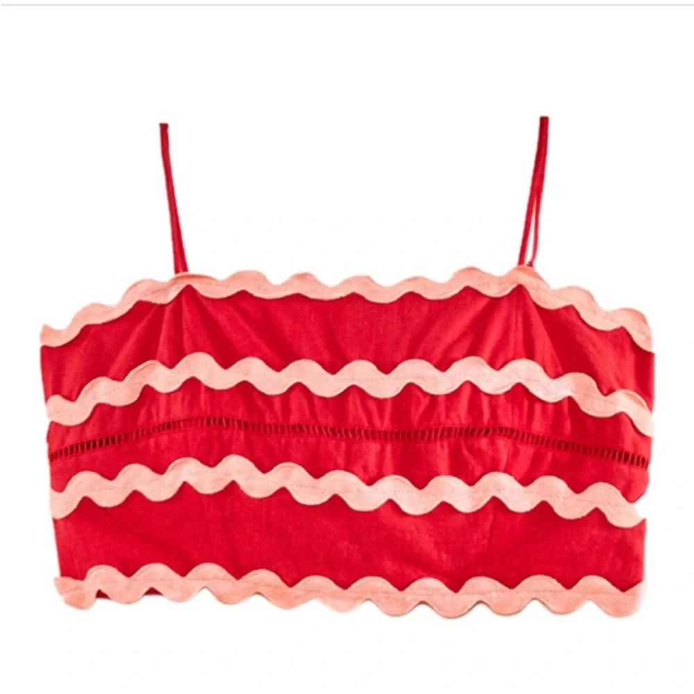 Farm Rio Red Ruffle Trim Crop Top S - Picture 3 of 4
